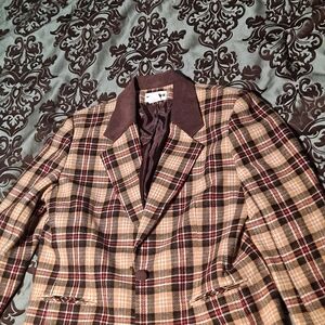 Women's Plaid Blazer - Brown and Red